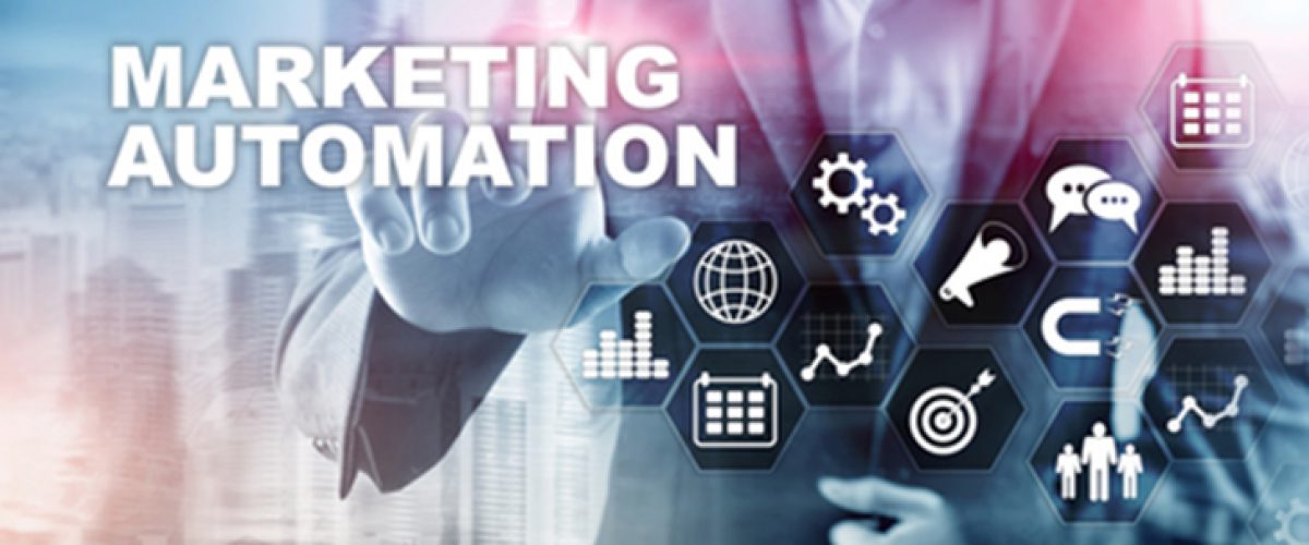 Marketing Automation Software Technology Process System Internet Business concept. Mixed media background.