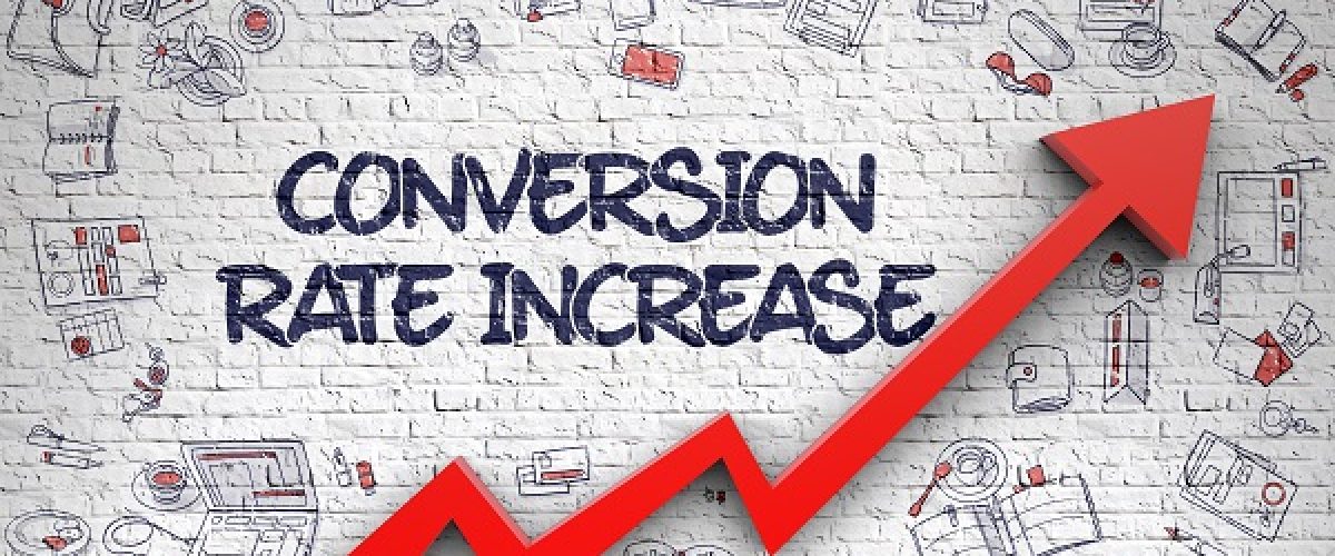 Conversion Rate Increase Inscription on Modern Style Illustation. with Red Arrow and Doodle Icons Around. Conversion Rate Increase - Modern Illustration with Hand Drawn Elements.